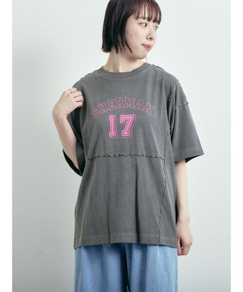 SM2（エスエムツー）の「ピグメント加工メロー切替ロゴプリントTシャツ（Tシャツ/カットソー・レディース・チャコールグレー/イエロー/グリーン/オフホワイト・F）」の3枚目の写真