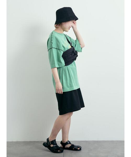 SM2（エスエムツー）の「ピグメント加工メロー切替ロゴプリントTシャツ（Tシャツ/カットソー・レディース・チャコールグレー/イエロー/グリーン/オフホワイト・F）」の9枚目の写真