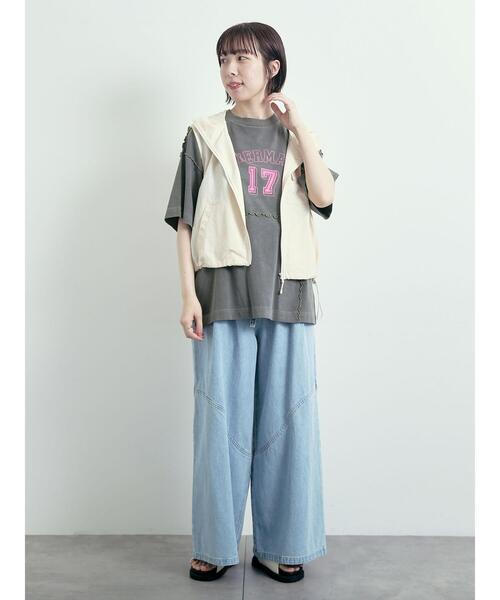 SM2（エスエムツー）の「ピグメント加工メロー切替ロゴプリントTシャツ（Tシャツ/カットソー・レディース・チャコールグレー/イエロー/グリーン/オフホワイト・F）」の8枚目の写真