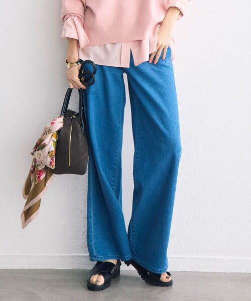 自由区(ジユウク)の「ウスカルデニムワイドストレート パンツ(デニムパンツ・レディース・ネイビー系/ダルブルー系/ダルブルー系9/アイボリー・32)」の4枚目の写真