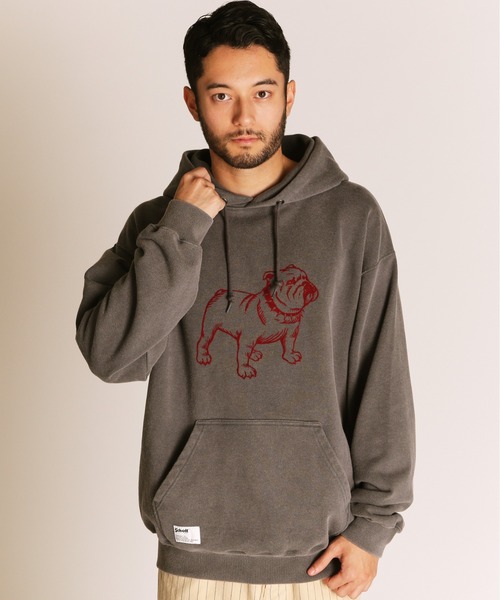 Schott（ショット）の「Schott/ショット/FLOCKY BULLDOG HOODED SWEAT/フロッキー ブルドッグ スウェットパーカー（パーカー・メンズ・ネイビー/ブラック/チャコールグレー・2XL/XL/L/M）」の2枚目の写真
