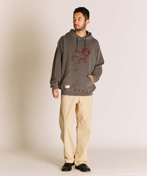 Schott（ショット）の「Schott/ショット/FLOCKY BULLDOG HOODED SWEAT/フロッキー ブルドッグ スウェットパーカー（パーカー・メンズ・ネイビー/ブラック/チャコールグレー・2XL/XL/L/M）」の22枚目の写真
