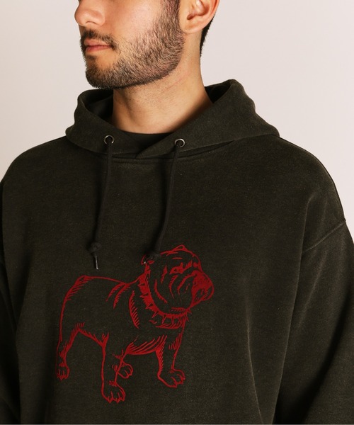 Schott（ショット）の「Schott/ショット/FLOCKY BULLDOG HOODED SWEAT/フロッキー ブルドッグ スウェットパーカー（パーカー・メンズ・ネイビー/ブラック/チャコールグレー・2XL/XL/L/M）」の16枚目の写真