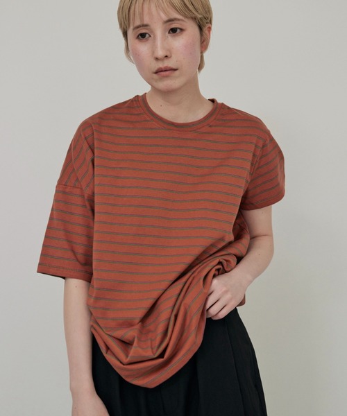 lit(リット)の「Asymmetry Border TEE(Tシャツ/カットソー・レディース・アイボリー/テラコッタ・FREE)」の1枚目の写真