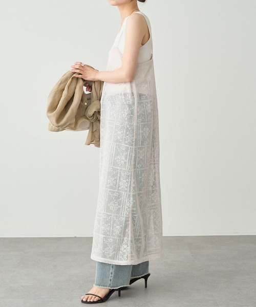 PUAL CE CIN(ピュアルセシン)の「メッシュクロス刺繍キャミワンピース(ワンピース・レディース・アイボリー/ブラック・FREE)」の10枚目の写真