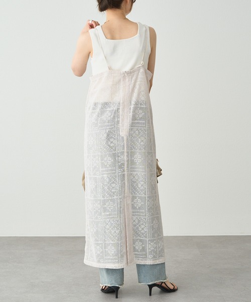 【pual ce cin】新品【Kanocoさん】タイル調レース前開きワンピース PUAL CE CIN（ピュアルセシン）の「【Kanocoさん着用】チュール