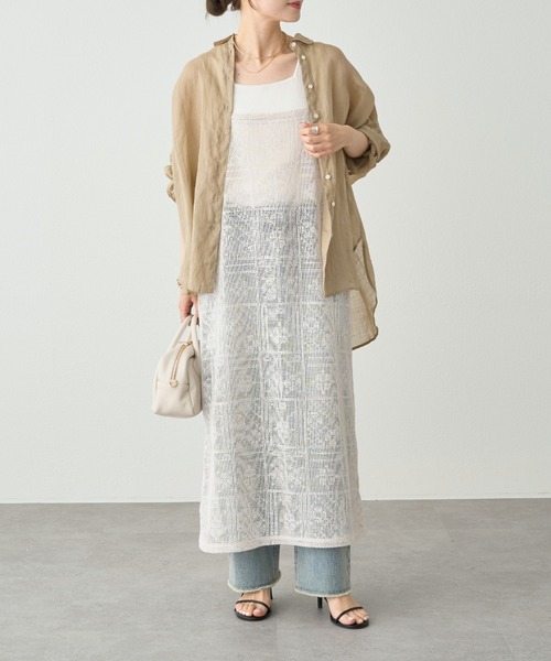 PUAL CE CIN(ピュアルセシン)の「メッシュクロス刺繍キャミワンピース(ワンピース・レディース・アイボリー/ブラック・FREE)」の8枚目の写真