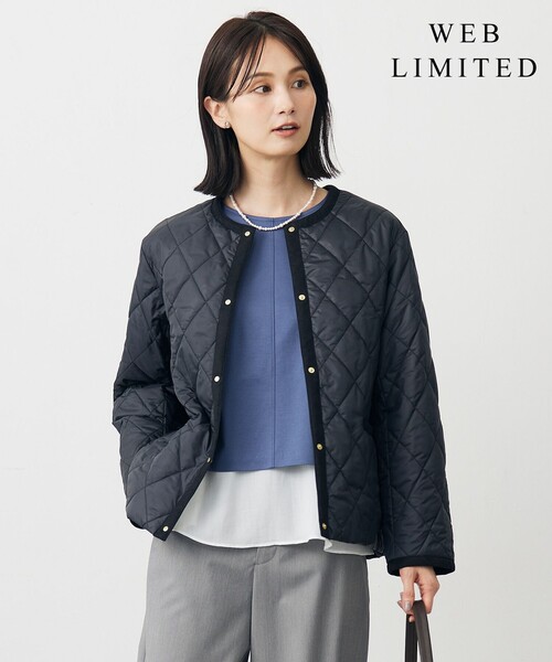 J.PRESS(ジェイプレス)の「【WEB限定カラーあり】コンパクトタフタキルティング ブルゾン(ノーカラーコート・レディース・ネイビー系/グレー系/アイボリー系/ブラック系/ベージュ系・T15/T13)」の5枚目の写真