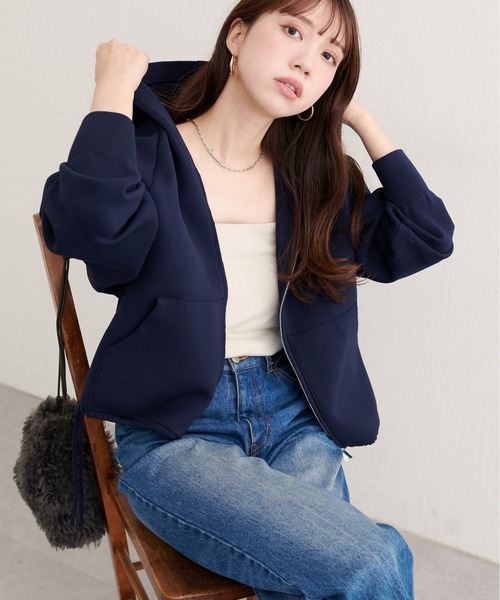 natural couture（ナチュラルクチュール）の「【WEB限定】ニットジップフーディーブルゾン（ブルゾン・レディース・ネイビー/ブラック/ピンク/ブラウン/ブルーグレー/アイボリー・FREE）」の5枚目の写真