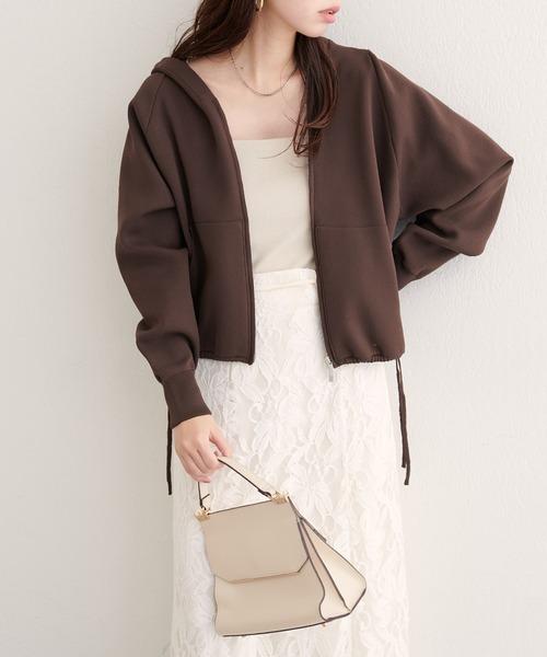 natural couture（ナチュラルクチュール）の「【WEB限定】ニットジップフーディーブルゾン（ブルゾン・レディース・ネイビー/ブラック/ピンク/ブラウン/ブルーグレー/アイボリー・FREE）」の4枚目の写真