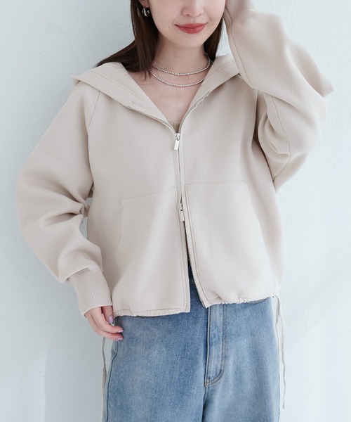 natural couture（ナチュラルクチュール）の「【WEB限定】ニットジップフーディーブルゾン（ブルゾン・レディース・ネイビー/ブラック/ピンク/ブラウン/ブルーグレー/アイボリー・FREE）」の14枚目の写真