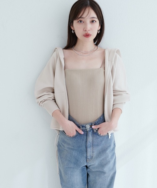 natural couture（ナチュラルクチュール）の「【WEB限定】ニットジップフーディーブルゾン（ブルゾン・レディース・ネイビー/ブラック/ピンク/ブラウン/ブルーグレー/アイボリー・FREE）」の9枚目の写真