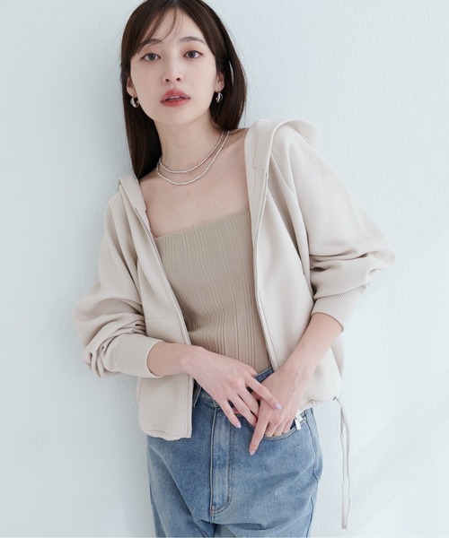 natural couture（ナチュラルクチュール）の「【WEB限定】ニットジップフーディーブルゾン（ブルゾン・レディース・ネイビー/ブラック/ピンク/ブラウン/ブルーグレー/アイボリー・FREE）」の10枚目の写真