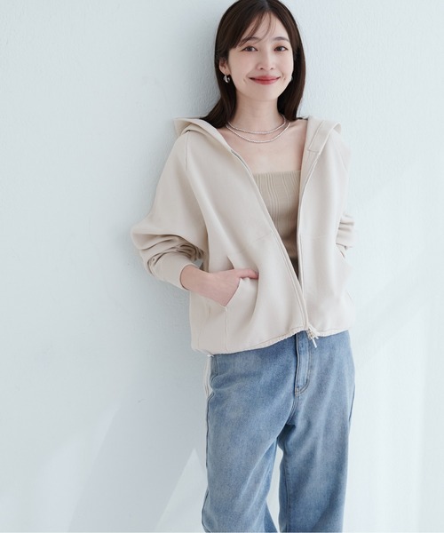 natural couture（ナチュラルクチュール）の「【WEB限定】ニットジップフーディーブルゾン（ブルゾン・レディース・ネイビー/ブラック/ピンク/ブラウン/ブルーグレー/アイボリー・FREE）」の8枚目の写真