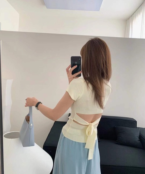 Jasmine Grandiflorum（ジャスミングランディフローラム）の「【Jasmine】ベーシックバックオープンTシャツ (SS)（Tシャツ/カットソー・レディース・イエロー/マスタード/ホワイト/グレー/ブラック・FREE）」の19枚目の写真
