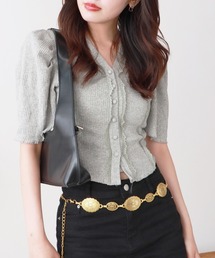 ROOPTOKYO(���[�v�g�E�L���E)��Ribbed lace cardigan with shoulder pads / ���p�b�g�t�� ���u���[�X �J�[�f�B�K��(�J�[�f�B�K��/�{����)