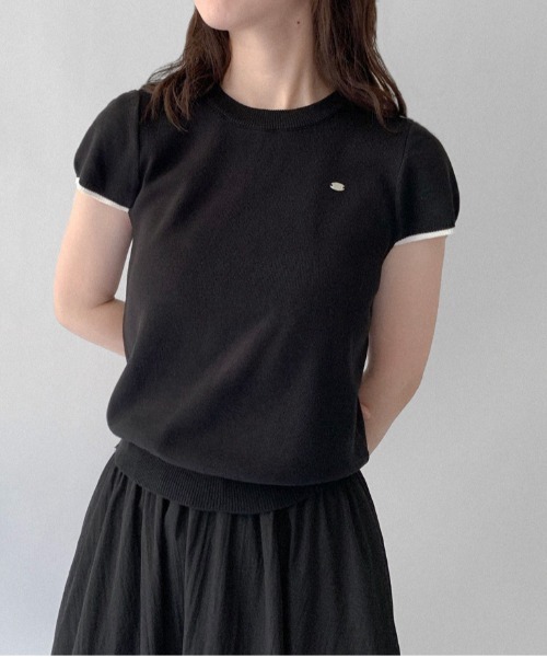 on:nue（オンニュ）の「【on:nue】[選べる6色展開] ラウンドネックショートスリーブニット（ニット/セーター・レディース・ピンク/ホワイト/ブラック/グレー/ストライプ/イエロー・FREE）」の3枚目の写真