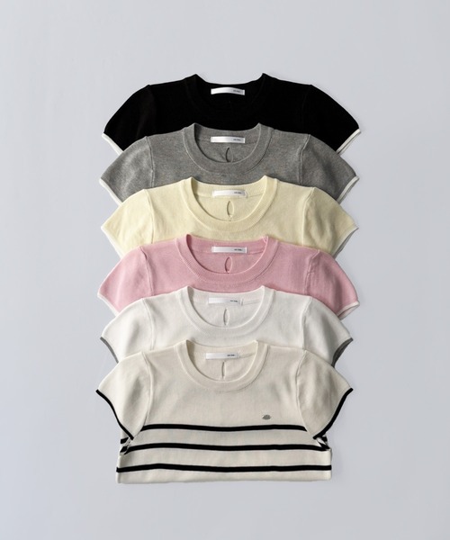 on:nue（オンニュ）の「【on:nue】[選べる6色展開] ラウンドネックショートスリーブニット（ニット/セーター・レディース・ピンク/ホワイト/ブラック/グレー/ストライプ/イエロー・FREE）」の22枚目の写真