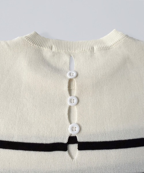 on:nue（オンニュ）の「【on:nue】[選べる6色展開] ラウンドネックショートスリーブニット（ニット/セーター・レディース・ピンク/ホワイト/ブラック/グレー/ストライプ/イエロー・FREE）」の21枚目の写真