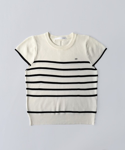 on:nue（オンニュ）の「【on:nue】[選べる6色展開] ラウンドネックショートスリーブニット（ニット/セーター・レディース・ピンク/ホワイト/ブラック/グレー/ストライプ/イエロー・FREE）」の18枚目の写真