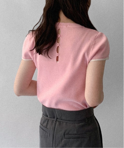 on:nue（オンニュ）の「【on:nue】[選べる6色展開] ラウンドネックショートスリーブニット（ニット/セーター・レディース・ピンク/ホワイト/ブラック/グレー/ストライプ/イエロー・FREE）」の15枚目の写真