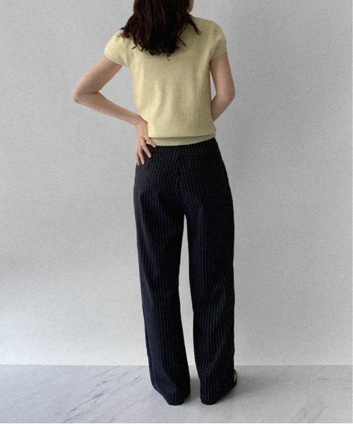 on:nue（オンニュ）の「【on:nue】[選べる6色展開] ラウンドネックショートスリーブニット（ニット/セーター・レディース・ピンク/ホワイト/ブラック/グレー/ストライプ/イエロー・FREE）」の12枚目の写真