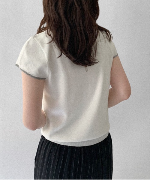 on:nue（オンニュ）の「【on:nue】[選べる6色展開] ラウンドネックショートスリーブニット（ニット/セーター・レディース・ピンク/ホワイト/ブラック/グレー/ストライプ/イエロー・FREE）」の7枚目の写真