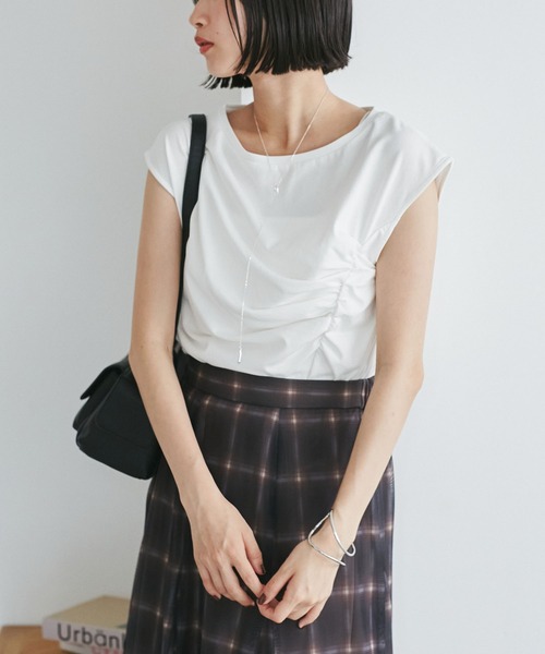 VIS（ビス）の「アシメギャザートップス（Tシャツ/カットソー・レディース・ホワイト/サックスブルー/チャコールグレー・FREE）」の9枚目の写真