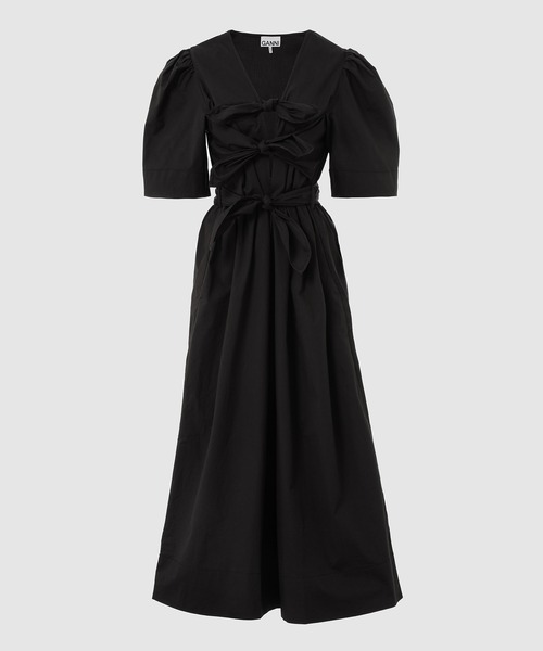 Stretch Cotton Tie Strap Midi Dress（ワンピース）｜GANNI