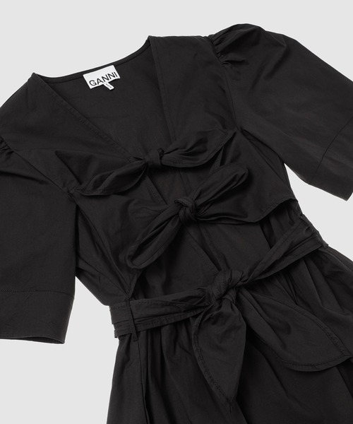 Stretch Cotton Tie Strap Midi Dress（ワンピース）｜GANNI（ガニー