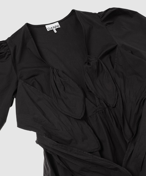 GANNI(ガニー)の「Stretch Cotton Tie Strap Midi Dress(ワンピース・レディース・ブラック・36/38)」の7枚目の写真