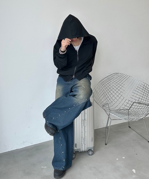 MandO（Auntie Rosa）（エムオー）の「ワンポイント刺繍スウェットジップパーカー/セットアップ着用可（パーカー・メンズ・グレー/ブラック/ネイビー/グレー系その他/ブラック系その他/チャコールグレー/アイボリー/レッド・MEDIUM/SMALL/LARGE）」の19枚目の写真