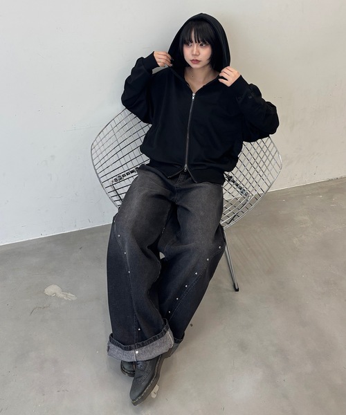 MandO（Auntie Rosa）（エムオー）の「ワンポイント刺繍スウェットジップパーカー/セットアップ着用可（パーカー・メンズ・グレー/ブラック/ネイビー/グレー系その他/ブラック系その他/チャコールグレー/アイボリー/レッド・MEDIUM/SMALL/LARGE）」の14枚目の写真