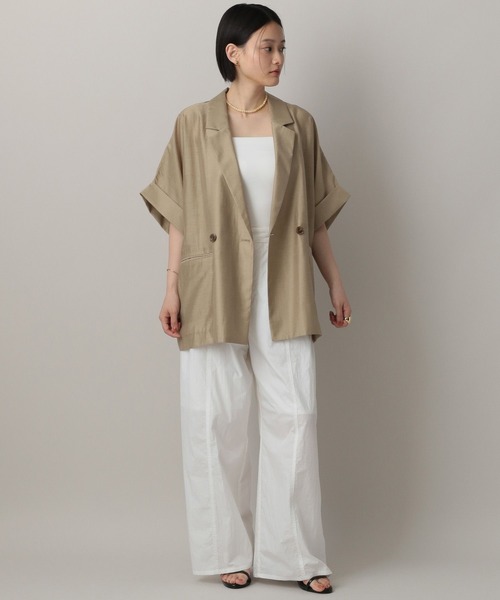 ベージュ 半袖 テーラードジャケット FREE 半袖 ジャケット テーラードカラー モード 羽織り レイヤード