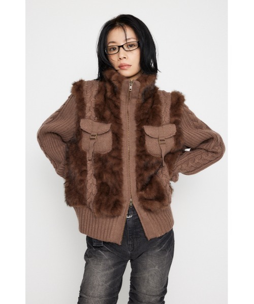 ラグアジェム ジャケット ブルゾン 2WAY FAUX ファーブルゾン CABLE KNIT FAUX FUR ブルゾン（ブルゾン）｜LAGUA GEM