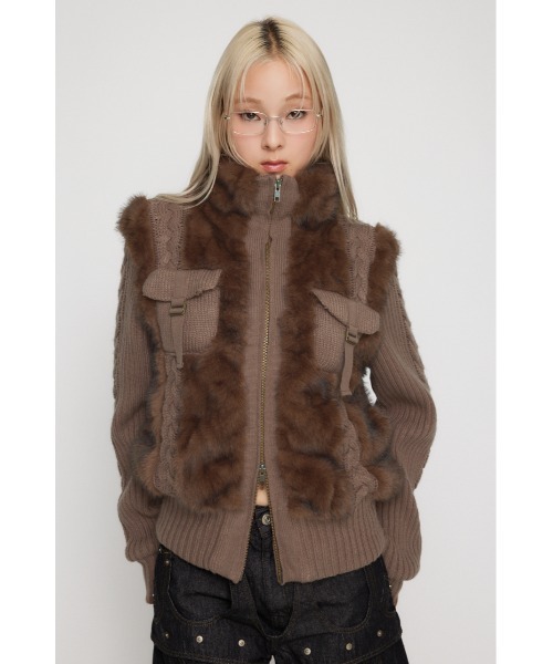 ラグアジェム　CABLE KNIT FAUX FUR ブルゾン CABLE KNIT FAUX FUR ブルゾン（ブルゾン）｜LAGUA GEM