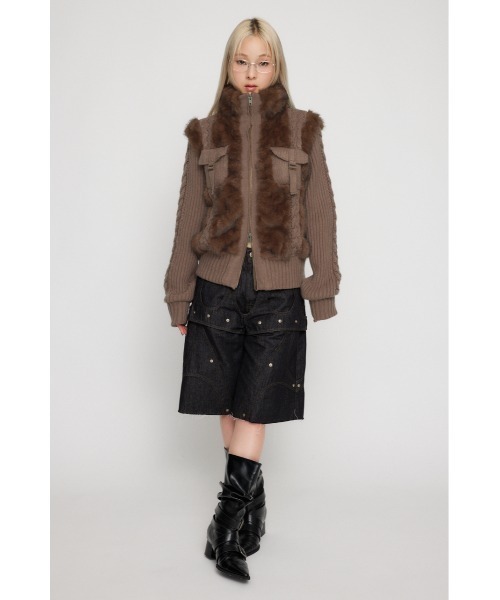 lagua gem ケーブルファーニットブルゾン ブラウン CABLE KNIT FAUX FUR ブルゾン(ブルゾン)|LAGUA GEM