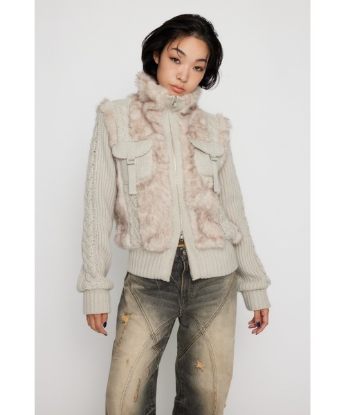 ラグアジェムLAGUA GEM CABLE KNIT FAUX FUR ブルゾン CABLE KNIT FAUX FUR ブルゾン（ブルゾン）｜LAGUA GEM