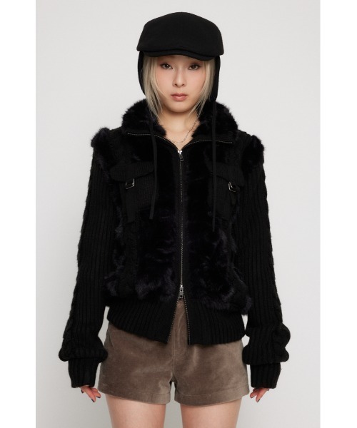 ラグアジェムLAGUA GEM CABLE KNIT FAUX FUR ブルゾン CABLE KNIT FAUX FUR ブルゾン（ブルゾン）｜LAGUA GEM