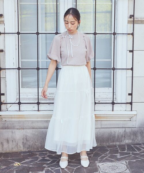 earth music&ecology（アースミュージックアンドエコロジー）の「2WAYパール×リボンネックレス（ネックレス・レディース・ブラック/ライトグレー・FREE）」の5枚目の写真