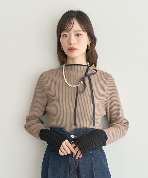 earth music&ecology（アースミュージックアンドエコロジー）の「2WAYパール×リボンネックレス（ネックレス・レディース・ブラック/ライトグレー・FREE）」の9枚目の写真