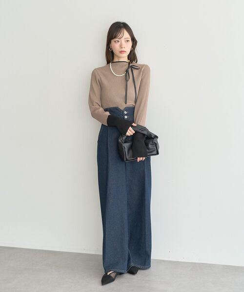 earth music&ecology（アースミュージックアンドエコロジー）の「2WAYパール×リボンネックレス（ネックレス・レディース・ブラック/ライトグレー・FREE）」の11枚目の写真