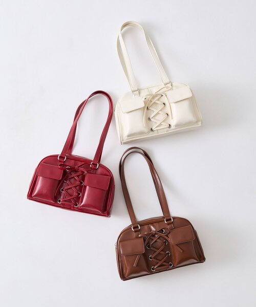 OLIVE des OLIVE（オリーブデオリーブ）の「レースアップボストンバッグ（ボストンバッグ・レディース・ブラウン/レッド/オフホワイト・FREE）」の15枚目の写真