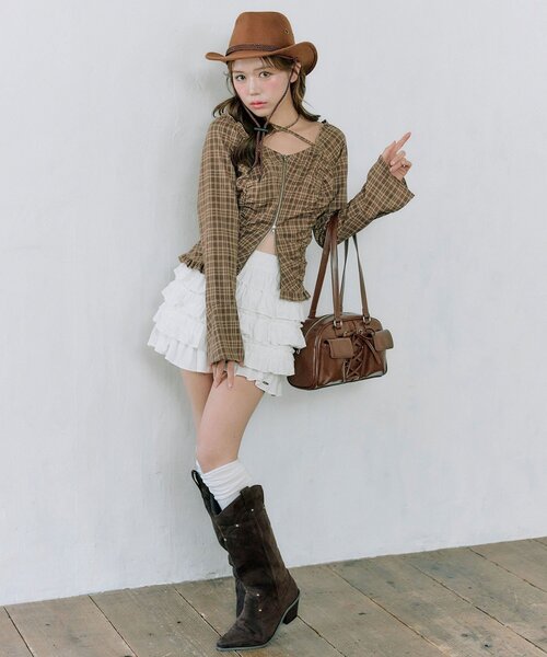 OLIVE des OLIVE（オリーブデオリーブ）の「レースアップボストンバッグ（ボストンバッグ・レディース・ブラウン/レッド/オフホワイト・FREE）」の19枚目の写真