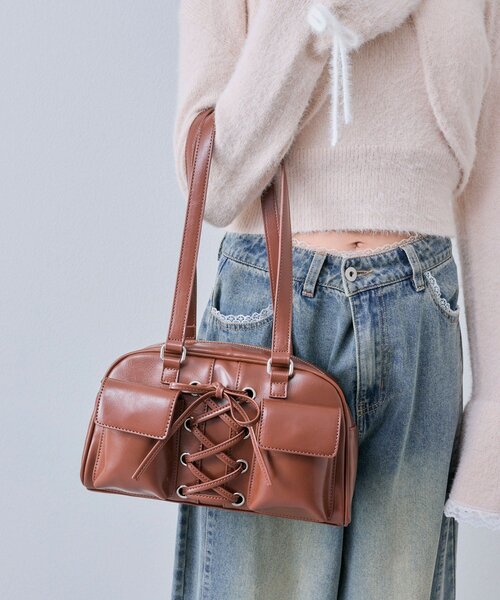 OLIVE des OLIVE（オリーブデオリーブ）の「レースアップボストンバッグ（ボストンバッグ・レディース・ブラウン/レッド/オフホワイト・FREE）」の20枚目の写真