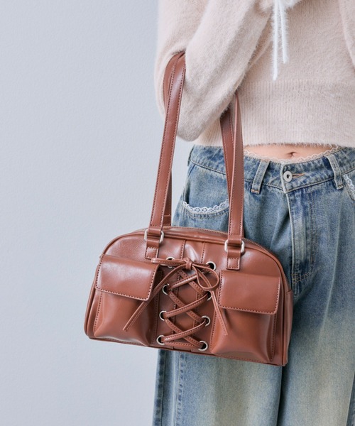 OLIVE des OLIVE（オリーブデオリーブ）の「レースアップボストンバッグ（ボストンバッグ・レディース・ブラウン/レッド/オフホワイト・FREE）」の14枚目の写真