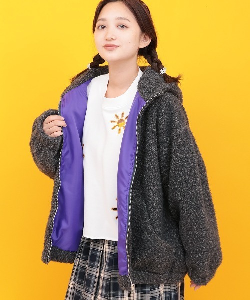 チチカカ（チチカカ）の「Orale! フード付きミックスボアブルゾン（ブルゾン・レディース・ブラック/アイボリー・FREE）」の2枚目の写真