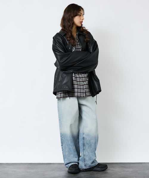 FORTUNA HOMME（フォルトゥナオム）の「【FORTUNA/フォルトゥナ】ECOラムレザーコーチジャケット/コーチジャケット/ユニセックス【WEB限定】（ブルゾン・メンズ・ブラック・M/L）」の19枚目の写真