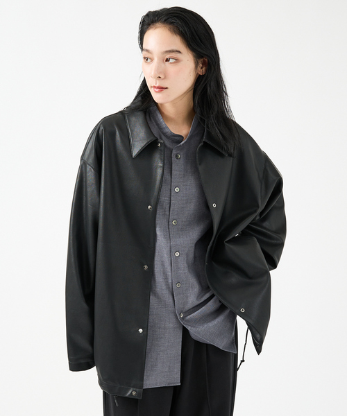 FORTUNA HOMME（フォルトゥナオム）の「【FORTUNA/フォルトゥナ】ECOラムレザーコーチジャケット/コーチジャケット/ユニセックス【WEB限定】（ブルゾン・メンズ・ブラック・M/L）」の16枚目の写真