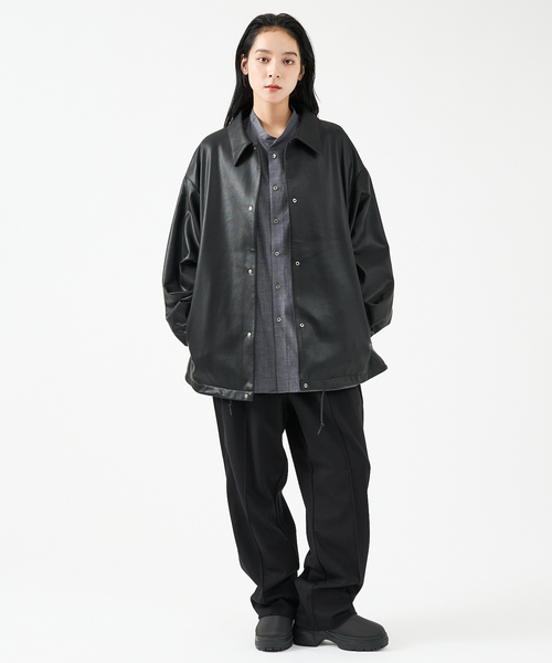 FORTUNA HOMME（フォルトゥナオム）の「【FORTUNA/フォルトゥナ】ECOラムレザーコーチジャケット/コーチジャケット/ユニセックス【WEB限定】（ブルゾン・メンズ・ブラック・M/L）」の15枚目の写真